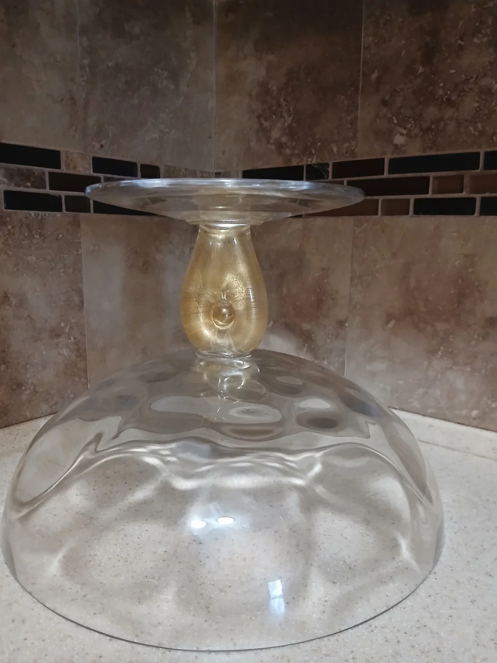 Studio-Crafted Art Glass Bowl With Gold-Infused.